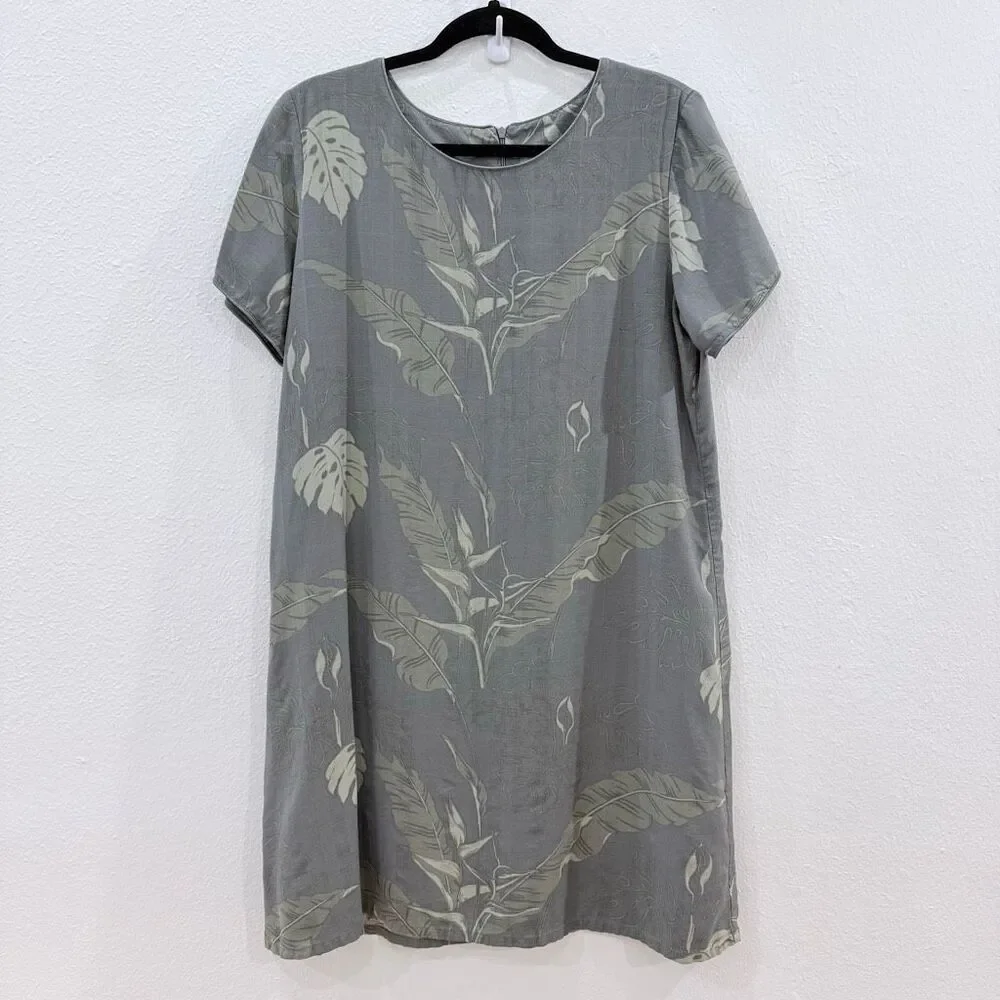 Hawaiian Reserve Collection Women's Size Large Gray 100% Silk Short Sleeve Dress - Picture 1 of 8